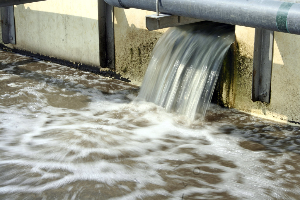 Water flowing at a waste water treatment facility